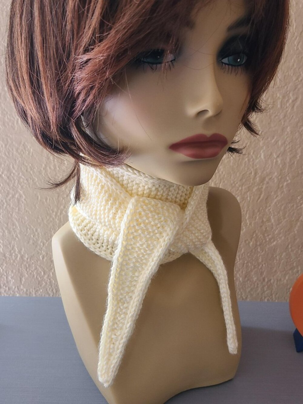 Sophie Scarf Classic Design Small Double Wrap Handmade Knitted Acrylic Ivory